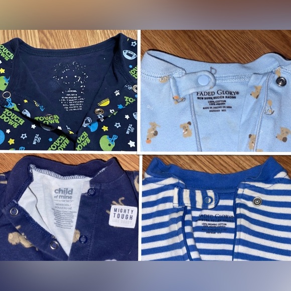 Onesies lot 4 long sleeve footie pajamas newborn boy winter fall set - Picture 4 of 11